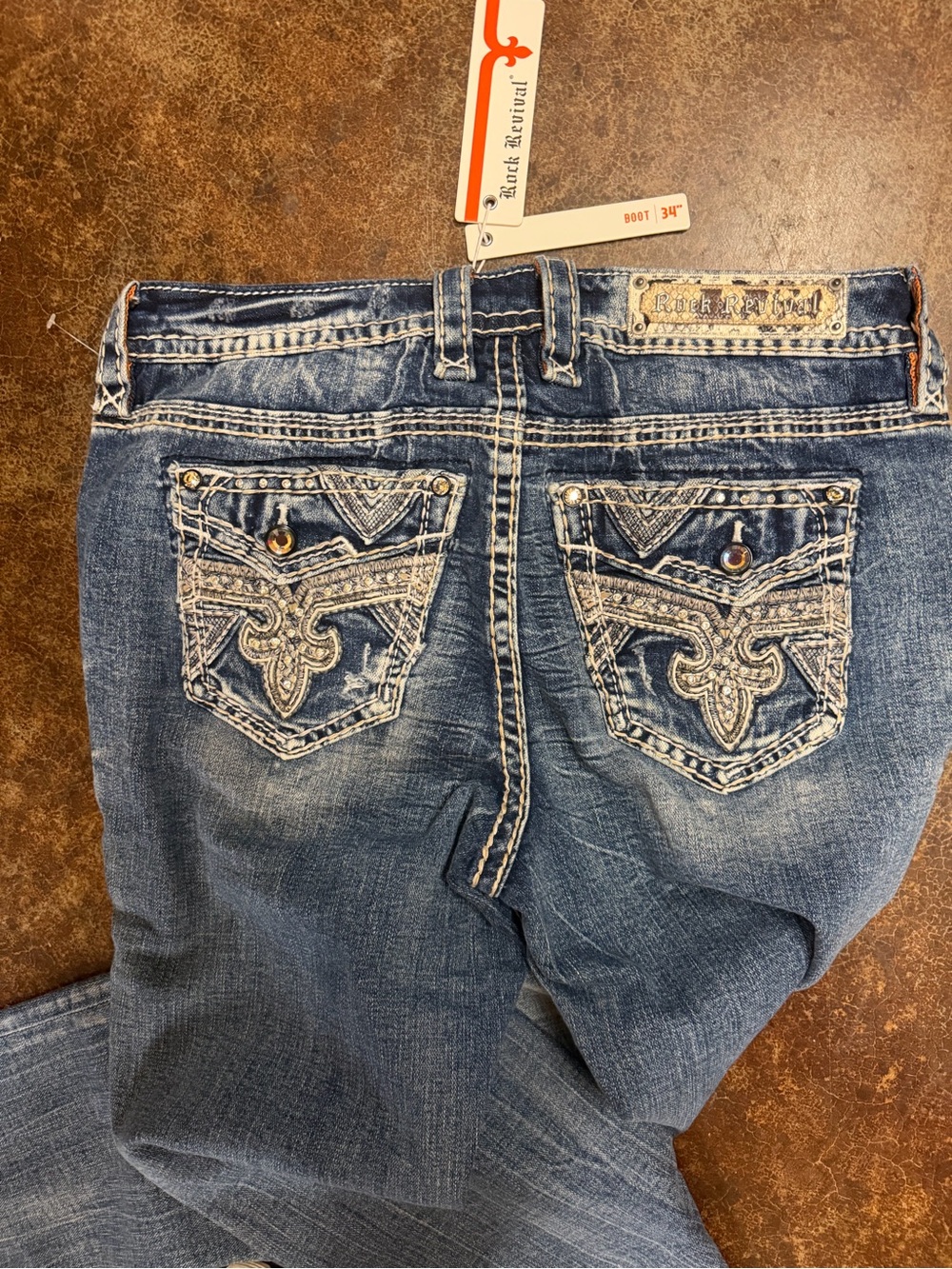 Rock Revival Women's Medium Blue Embroidered Back Pocket Bootcut Jeans